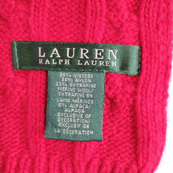 Lauren Ralph Lauren Monogram Cable Knit Wool & Alpaca Red Sweater Scarf - Picture 5 of 7